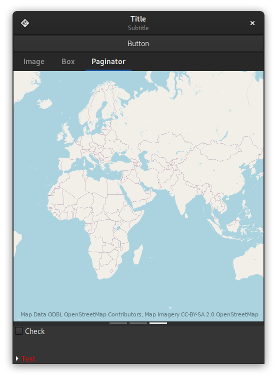 A picture of an example gtk application with visible openstreetmap